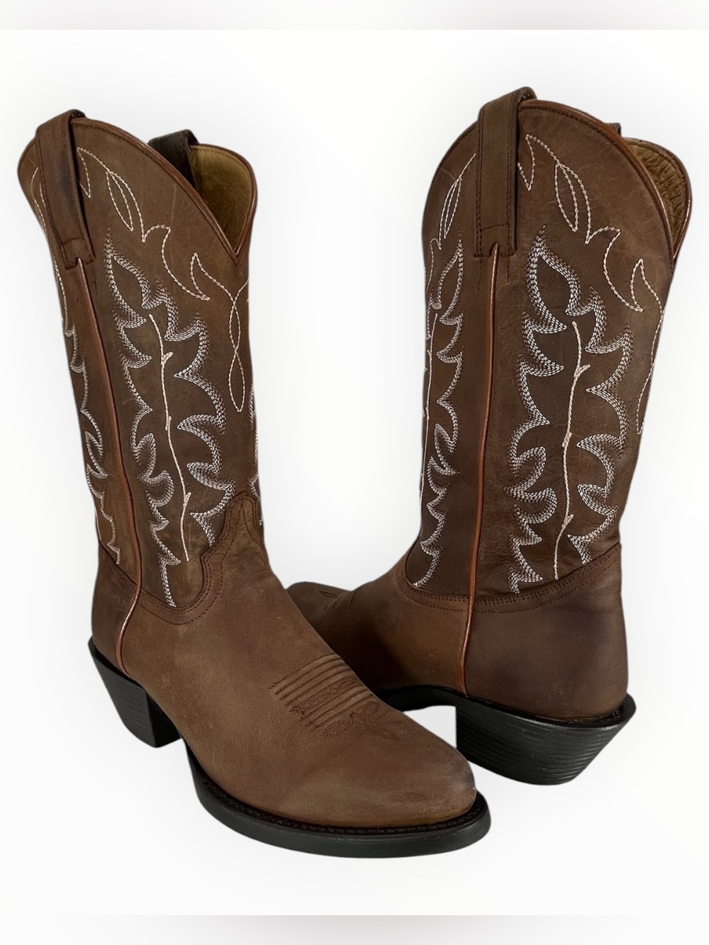 Shyanne Womenโs 8M Brown Leather Western Cowboy Boots Embroidered